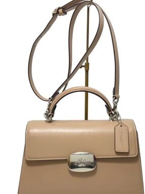 Coach Tan Pebbled Leather Top-Handle Satchel with Silver Hardware